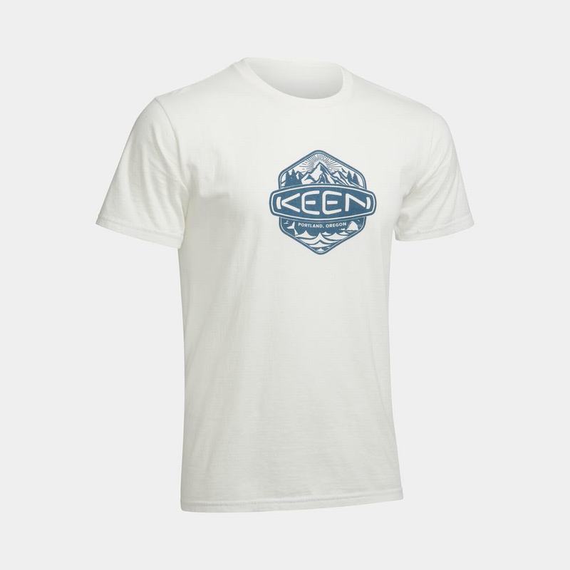 Keen Badge Mens T-Shirts White Factory Outlet NZ (1709-XRNBU)